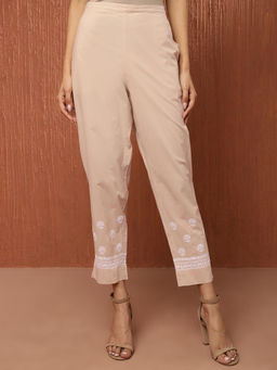 Fabindia - Beige Cotton Chikankari Ethnic Pant
