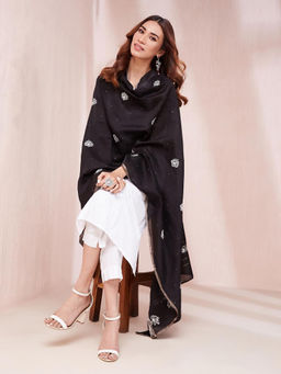 Fabindia - Black Cotton Silk Chikankari Dupatta