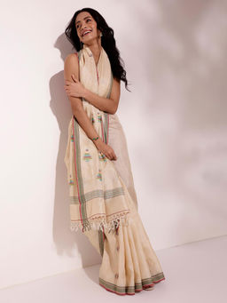 Fabindia - Beige Silk Jamdani Saree