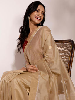 Fabindia - Beige Cotton Silk Blend Sari