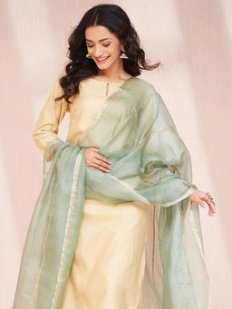 Fabindia - Green Silk Embroidered Dupatta