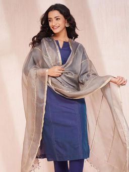 Fabindia - Grey Silk Embroidered Dupatta