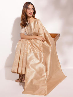 Fabindia - Beige Cotton Silk Blend Woven Saree