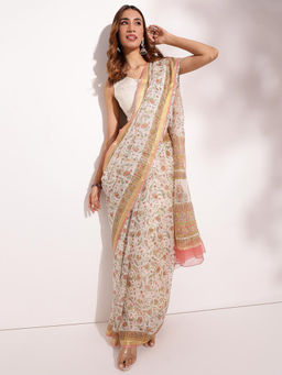 Fabindia - Natural Silk Blend Hand Block Printed Saree