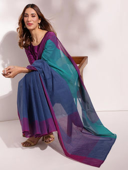 Fabindia - Teal Cotton Woven Saree