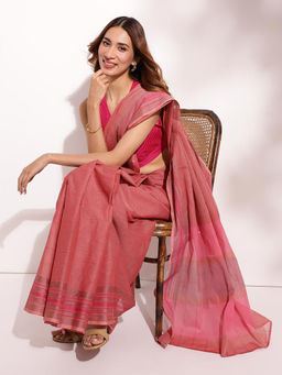 Fabindia - Pink Cotton Woven Saree