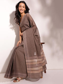 Fabindia - Brown Cotton Woven Saree