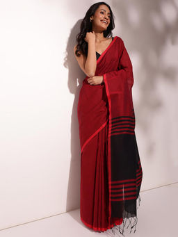 Fabindia - Red Cotton Woven Saree