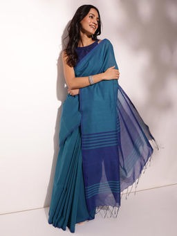 Fabindia - Teal Cotton Woven Saree