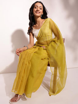 Fabindia - Green Cotton Silk Woven Saree