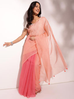 Fabindia - Pink Cotton Silk Woven Saree