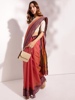 Fabindia - Pink Cotton Woven Saree