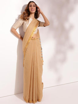 Fabindia - Beige Cotton Woven Saree