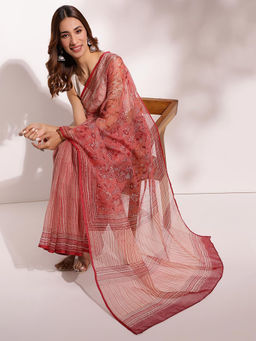 Fabindia - Pink Cotton Silk Hand Block Printed Saree