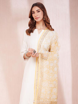 Fabindia - Yellow Cotton Silk Printed Dupatta