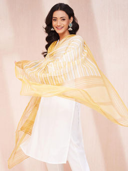 Fabindia - Mustard Cotton Silk Hand Block Printed Dupatta