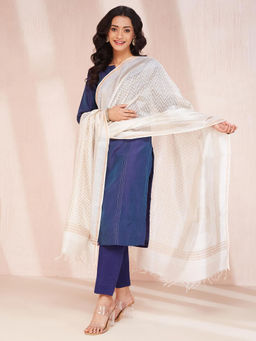 Fabindia - Natural Cotton Silk Blend Hand Block Printed Dupatta