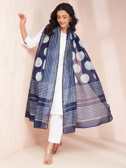 Fabindia - Indigo Cotton Silk Blend Bagru Printed Dupatta