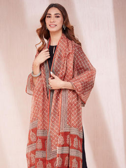 Fabindia - Maroon Cotton Silk Bagru Printed Dupatta
