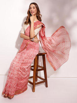 Fabindia - Pink Cotton Silk Blend Saree