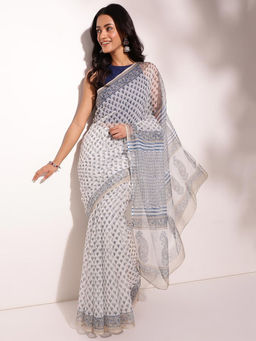 Fabindia - Natural Cotton Silk Hand Block Printed Saree
