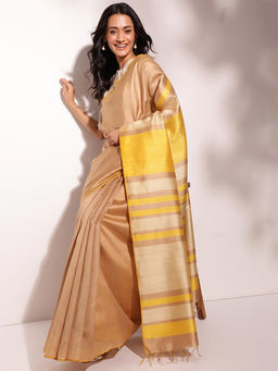 Fabindia - Beige Silk Woven Saree