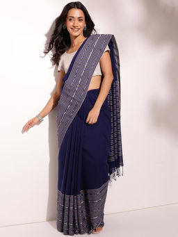 Fabindia - Indigo Cotton Blend Woven Saree