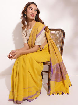 Fabindia - Yellow Cotton Woven Saree