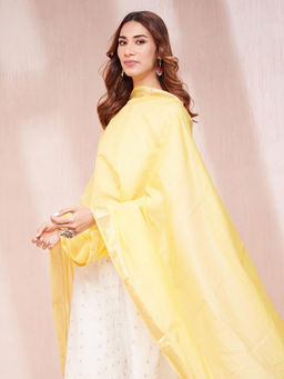 Fabindia - Yellow Cotton Silk Woven Dupatta