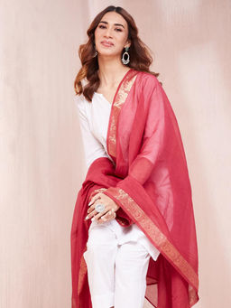 Fabindia - Red Cotton Silk Woven Dupatta
