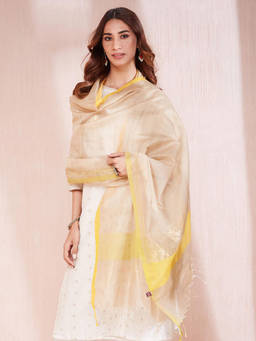 Fabindia - Beige Cotton Silk Blend Woven Dupatta