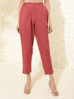 Fabindia - Red Cotton Full Length Ethnic Casual Pant