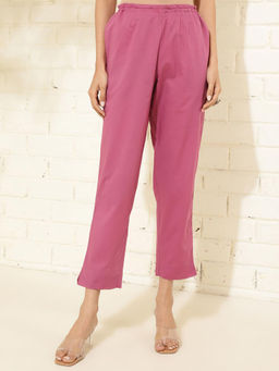 Fabindia - Magenta Cotton Full Length Ethnic Casual Pant