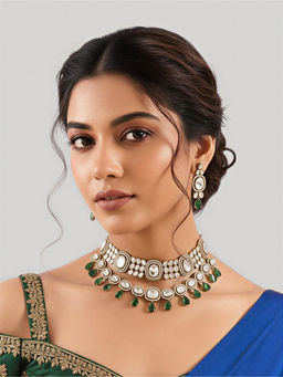 Auraa Trends - Green Drop Gold Plated Bridal Jewellery Set for Wedding and Festive Wear