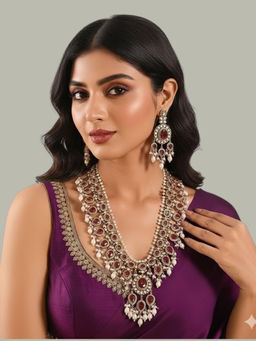 Auraa Trends - Royal Kundan Bridal Necklace Set with Ruby Red Stones