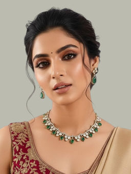 Auraa Trends - Emerald Elegance Statement Necklace Set Bridal Statement Jewellery
