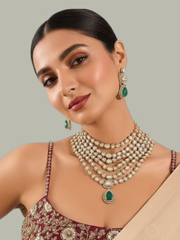Auraa Trends - Royal Multi-Layer Emerald Kundan Necklace Set