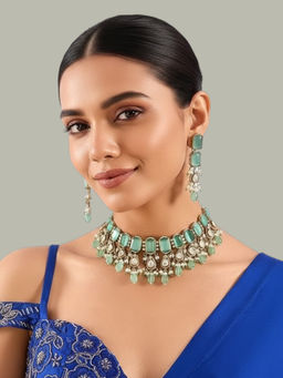 Auraa Trends - Mint Green Stone and Pearl Bridal Set
