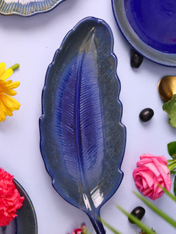 WEAVING HOMES - Royal Blue Leaf Platter