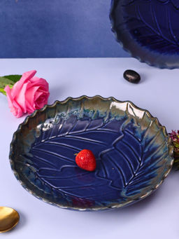 WEAVING HOMES - Royal Blue Round Engraved Platter