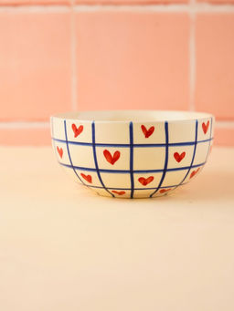 WEAVING HOMES - Blue Chequered Heart Bowl