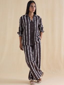 Femmella - Women Brown Viscose Stripes Co-Ord Set