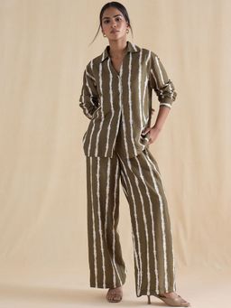 Femmella - Women Green Viscose Stripes Co-Ord Set