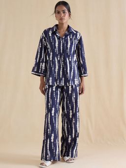 Femmella - Women Navy Blue Viscose Abstract Co-Ord Set