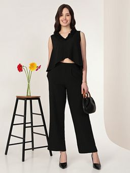 MISH - Women Black Polyester Solid Co-Ord Set