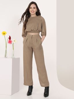 MISH - Women Brown Polyester Solid Co-Ord Set