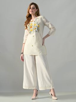 MYSHKA - Women Off White Cotton Embroidered Co-Ord Set