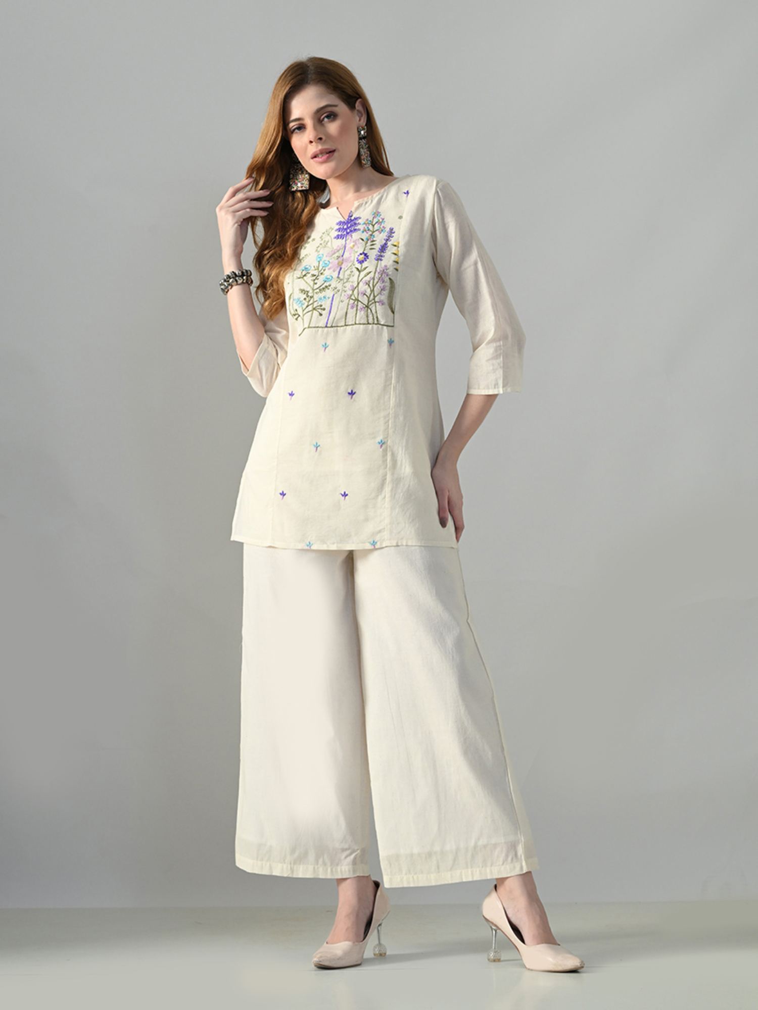 myshka Women Off White Cotton Embroidered Co-Ord Set-picture-37