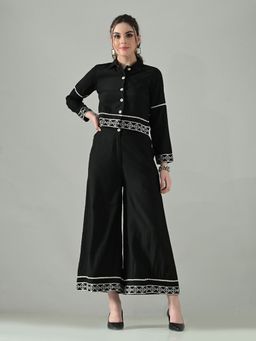 MYSHKA - Women Black Cotton Embellished Co-Ord Set