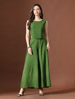 MYSHKA - Women Green Pure Cotton Embroidered Co-Ord Set